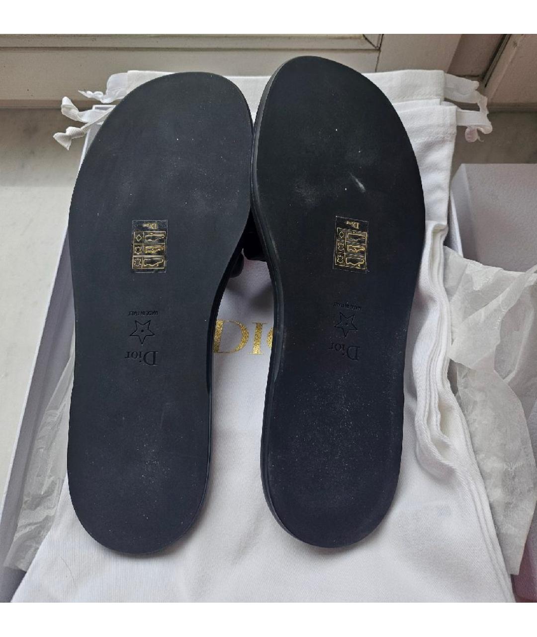 CHRISTIAN DIOR Черные кожаные шлепанцы, фото 6