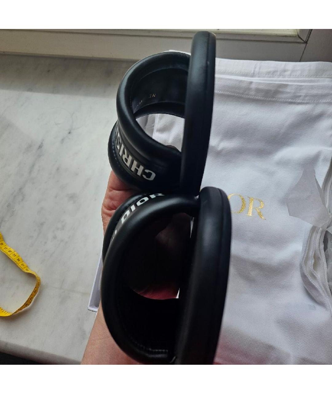 CHRISTIAN DIOR Черные кожаные шлепанцы, фото 4