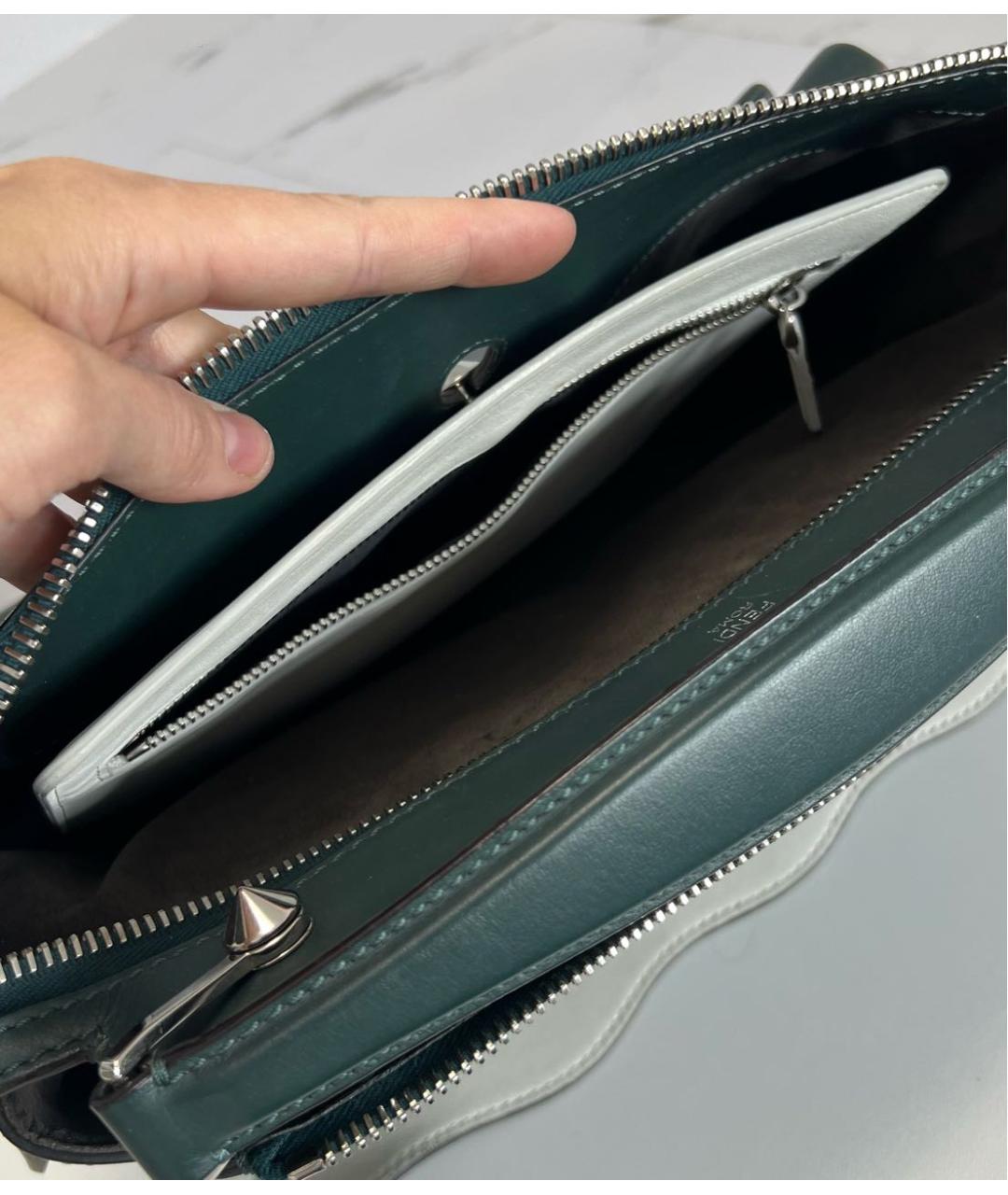 FENDI Зеленая кожаная сумка с короткими ручками, фото 4