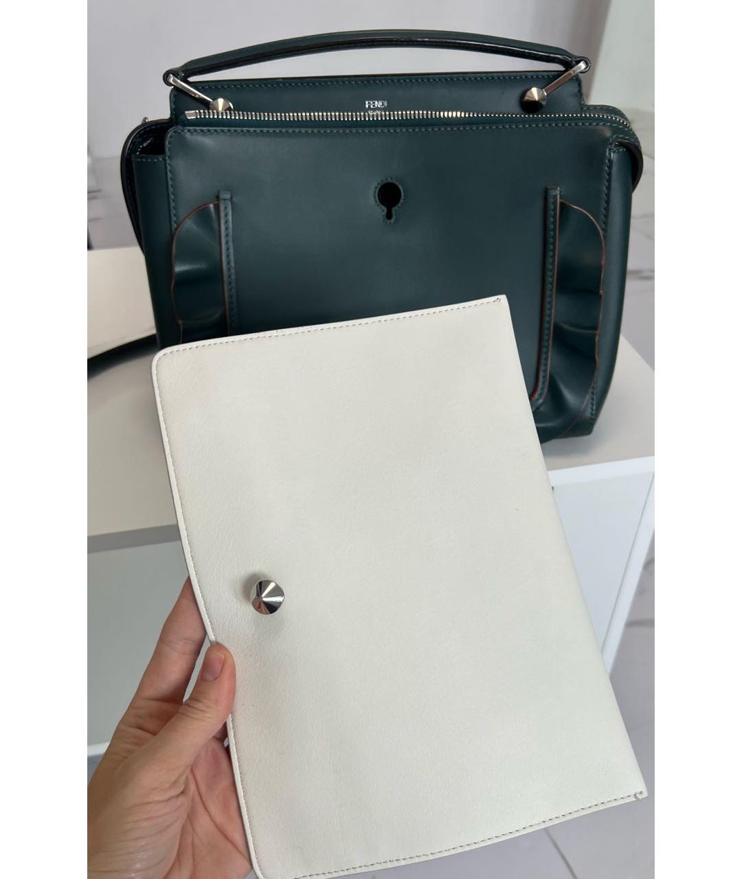 FENDI Зеленая кожаная сумка с короткими ручками, фото 5