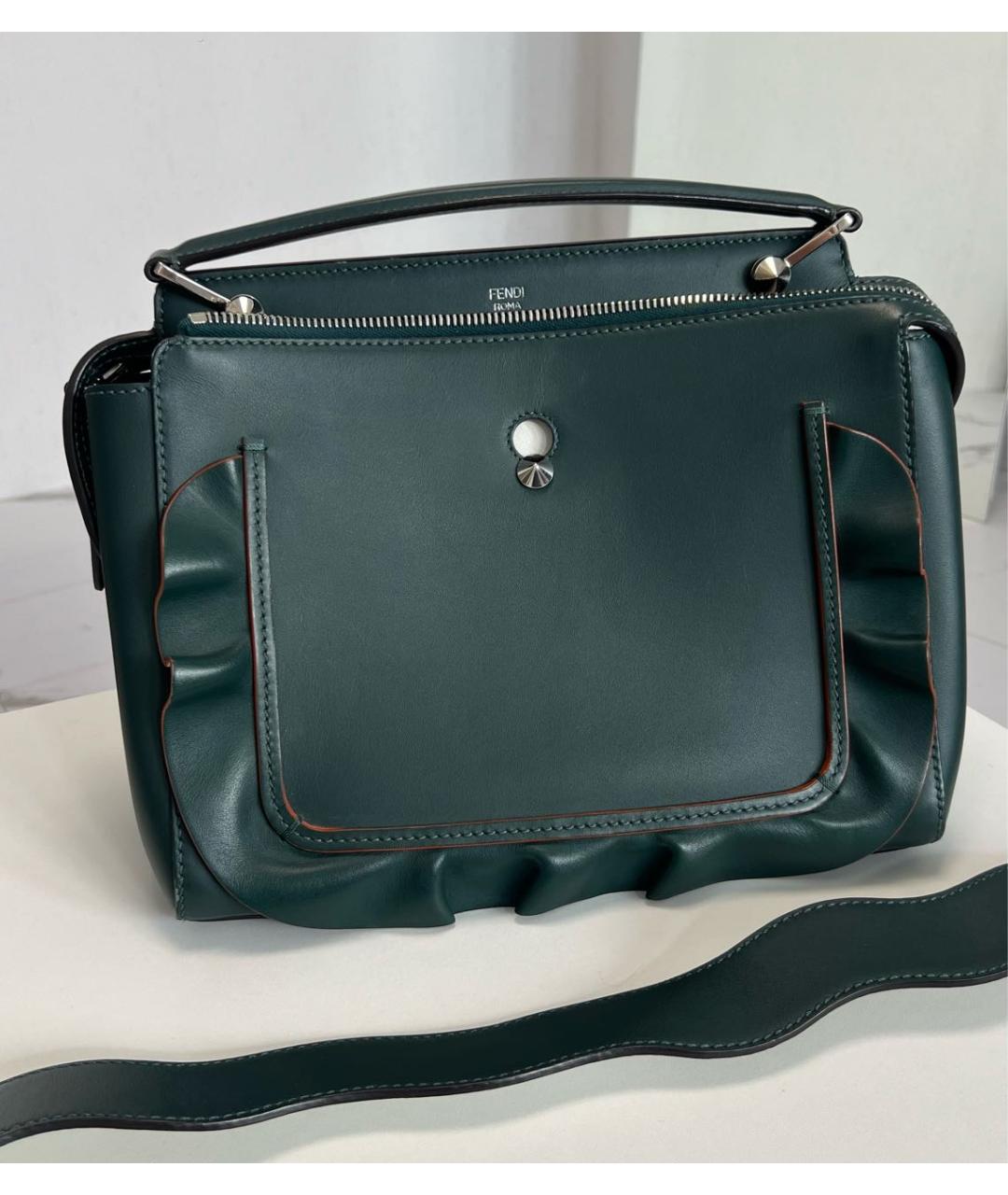 FENDI Зеленая кожаная сумка с короткими ручками, фото 6