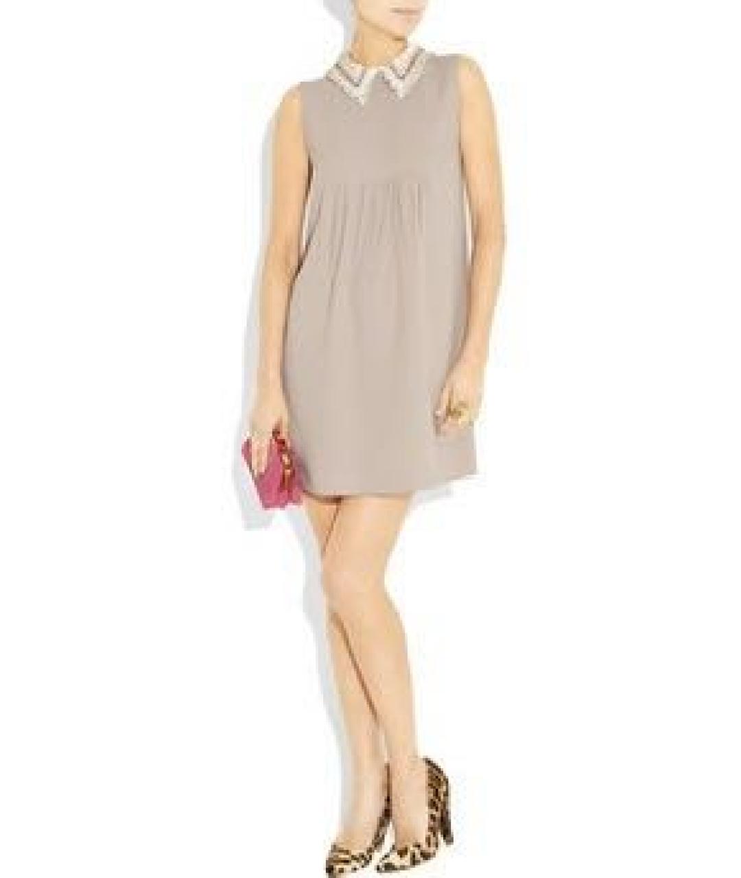 MIU MIU Бежевое вискозное повседневное платье, фото 8