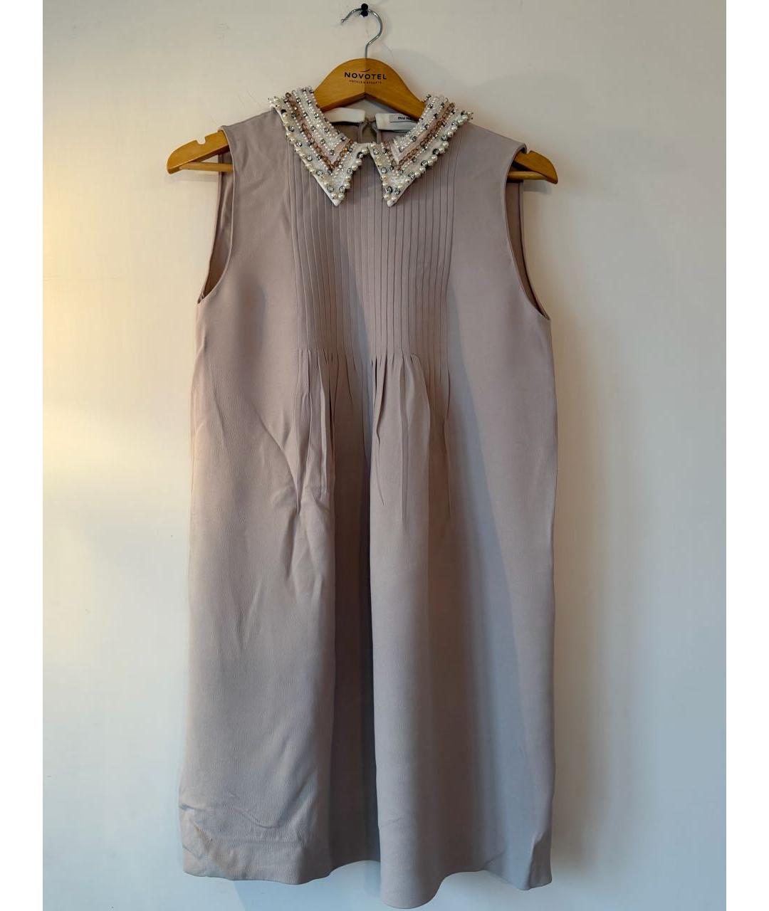 MIU MIU Бежевое вискозное повседневное платье, фото 3