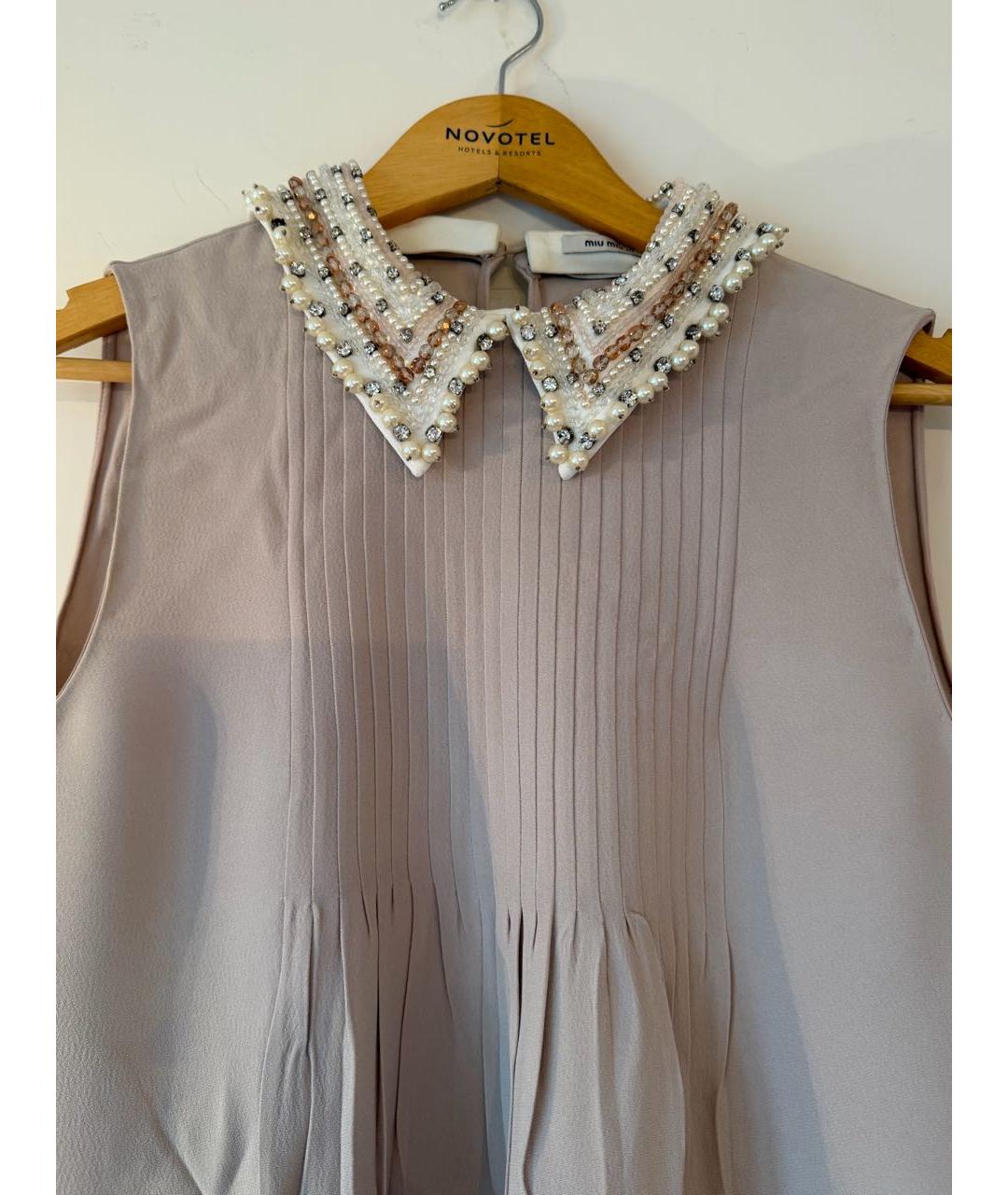 MIU MIU Бежевое вискозное повседневное платье, фото 4