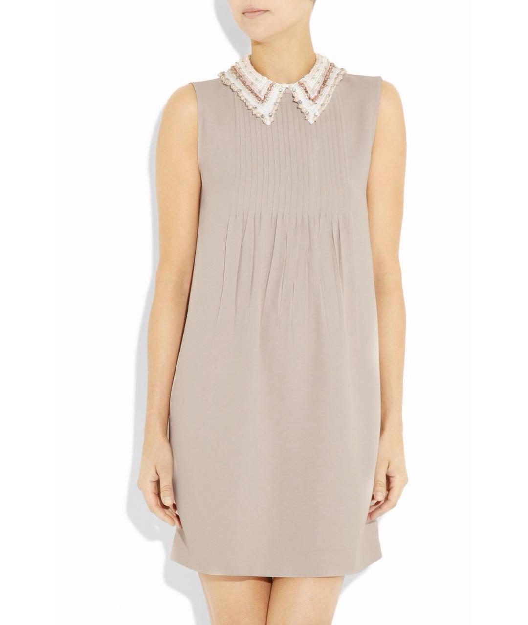 MIU MIU Бежевое вискозное повседневное платье, фото 2