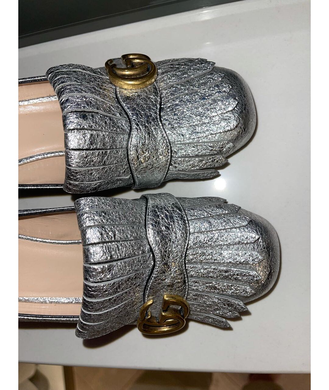 GUCCI Серебряные кожаные туфли, фото 8