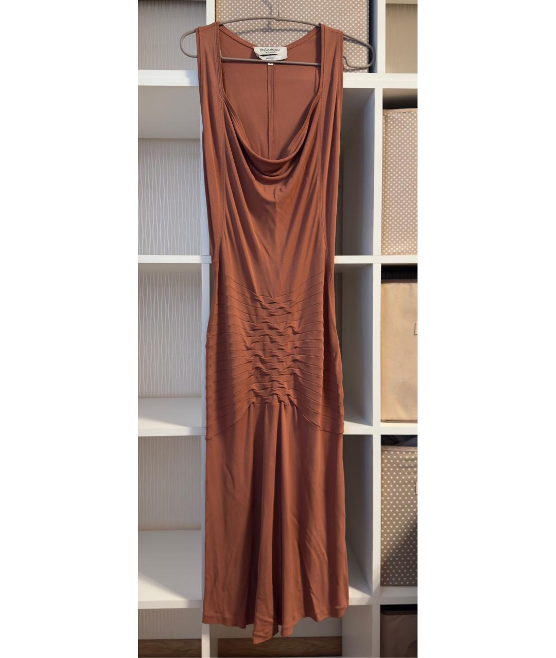 SAINT LAURENT Коричневый вискозный сарафан, фото 6