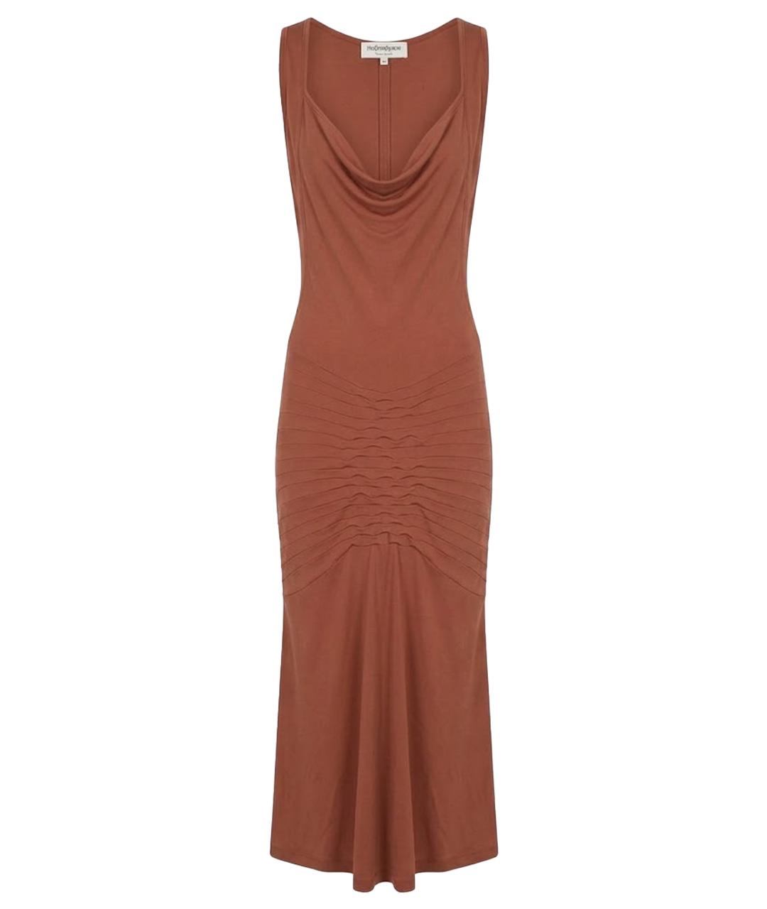 SAINT LAURENT Коричневый вискозный сарафан, фото 1