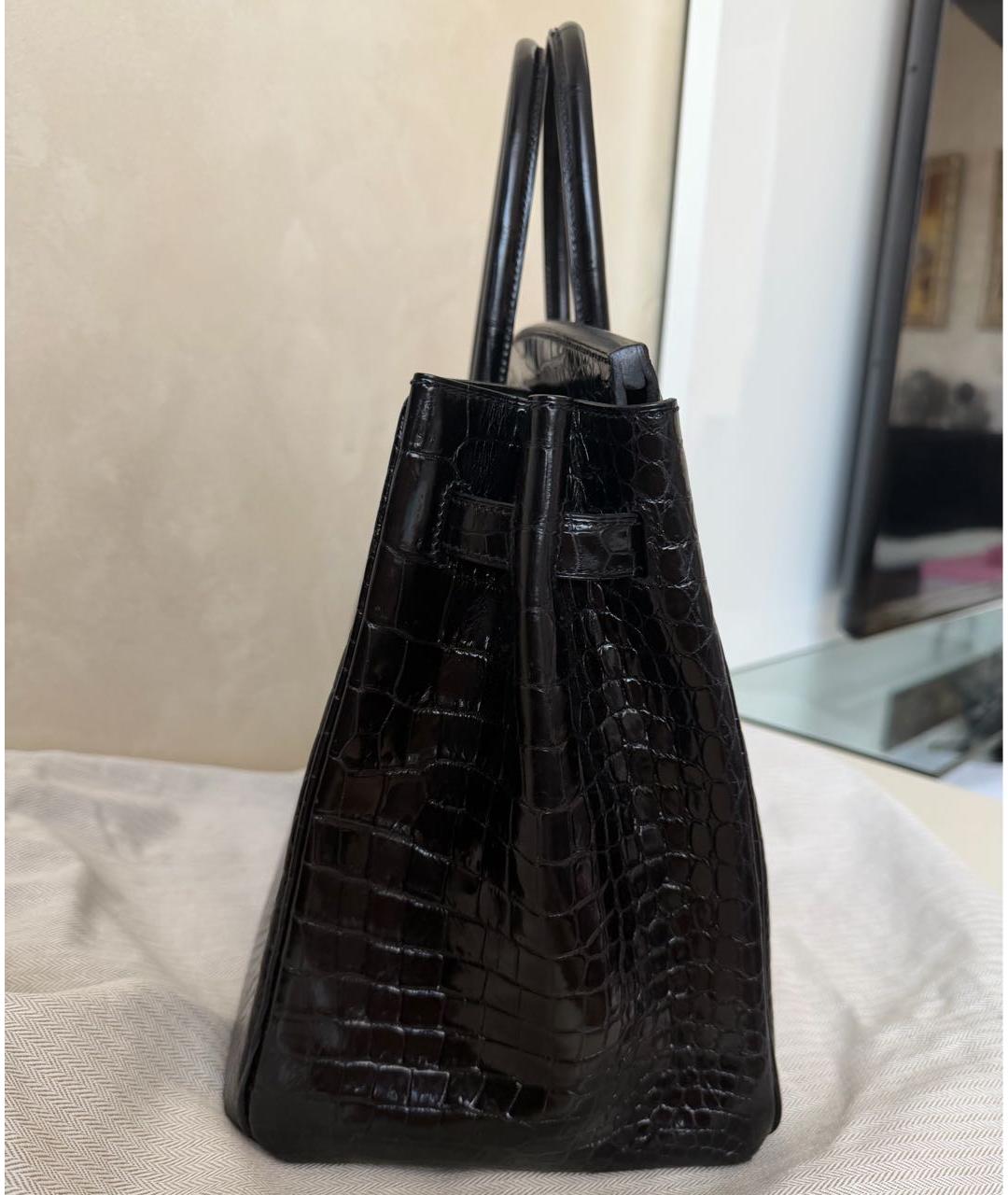 HERMES Черная сумка с короткими ручками из экзотической кожи, фото 3