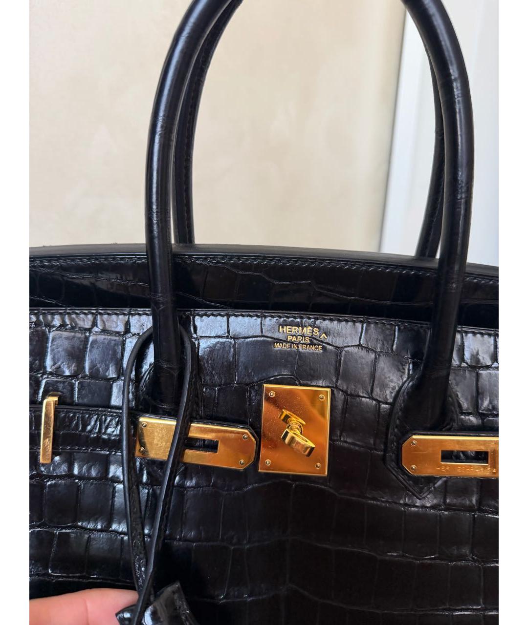 HERMES Черная сумка с короткими ручками из экзотической кожи, фото 6