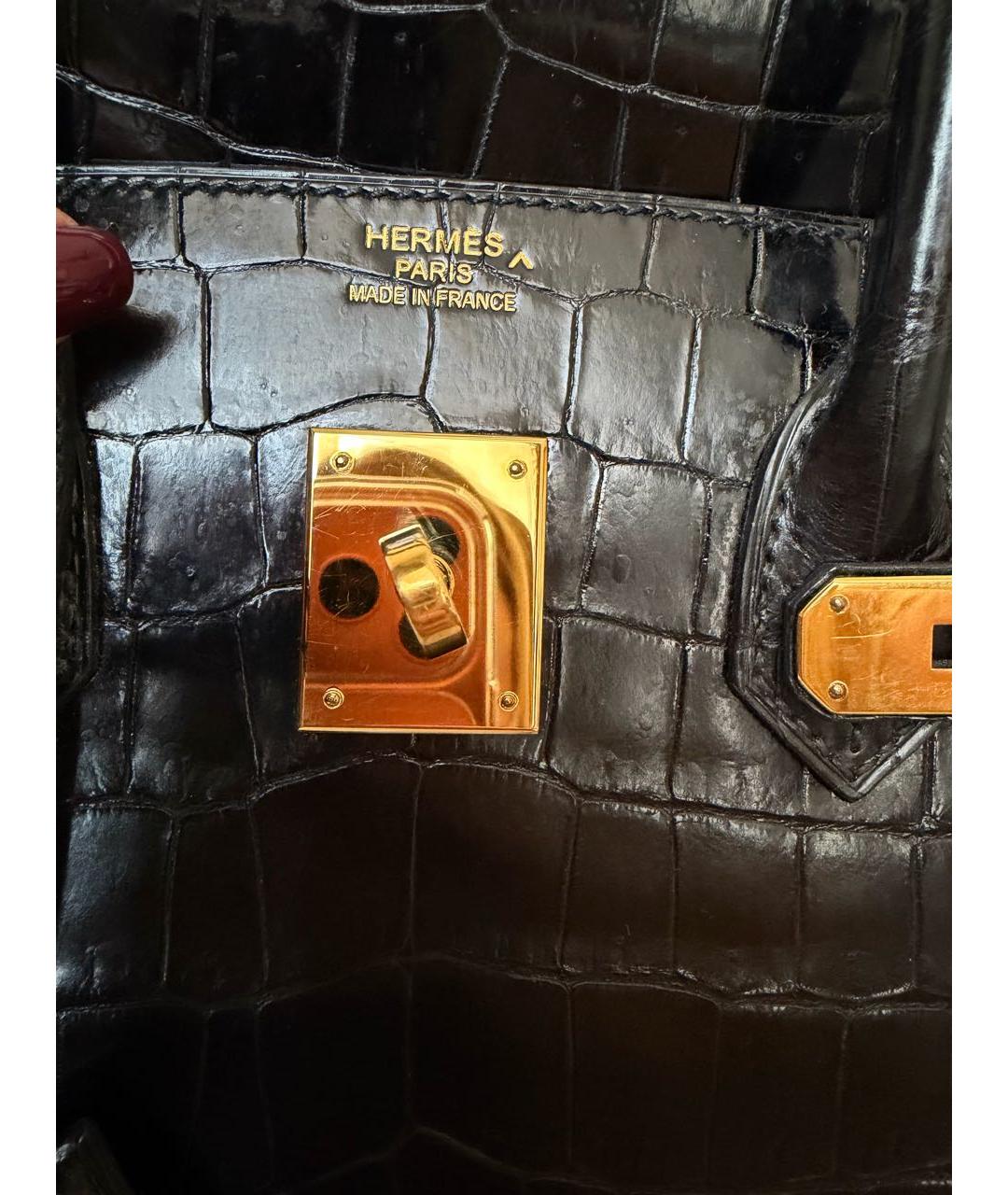 HERMES Черная сумка с короткими ручками из экзотической кожи, фото 7