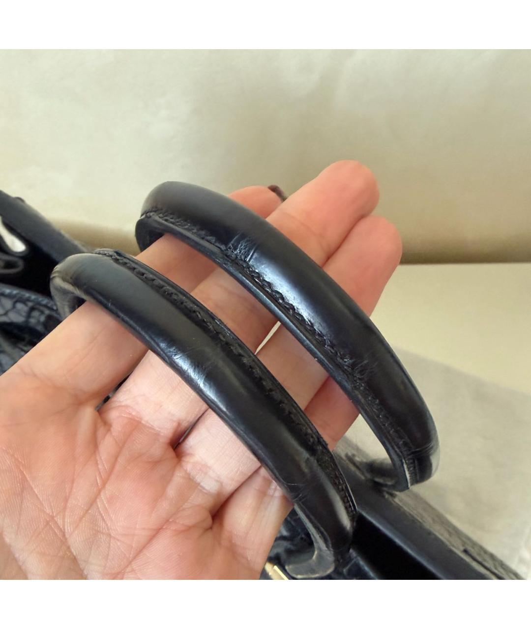 HERMES Черная сумка с короткими ручками из экзотической кожи, фото 8