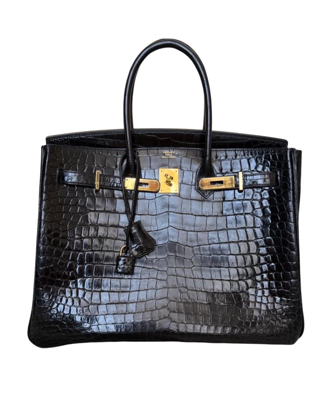 HERMES Черная сумка с короткими ручками из экзотической кожи, фото 1