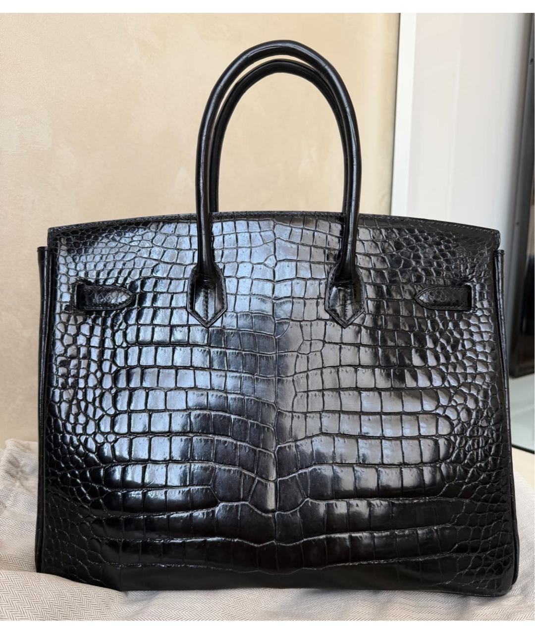 HERMES Черная сумка с короткими ручками из экзотической кожи, фото 2