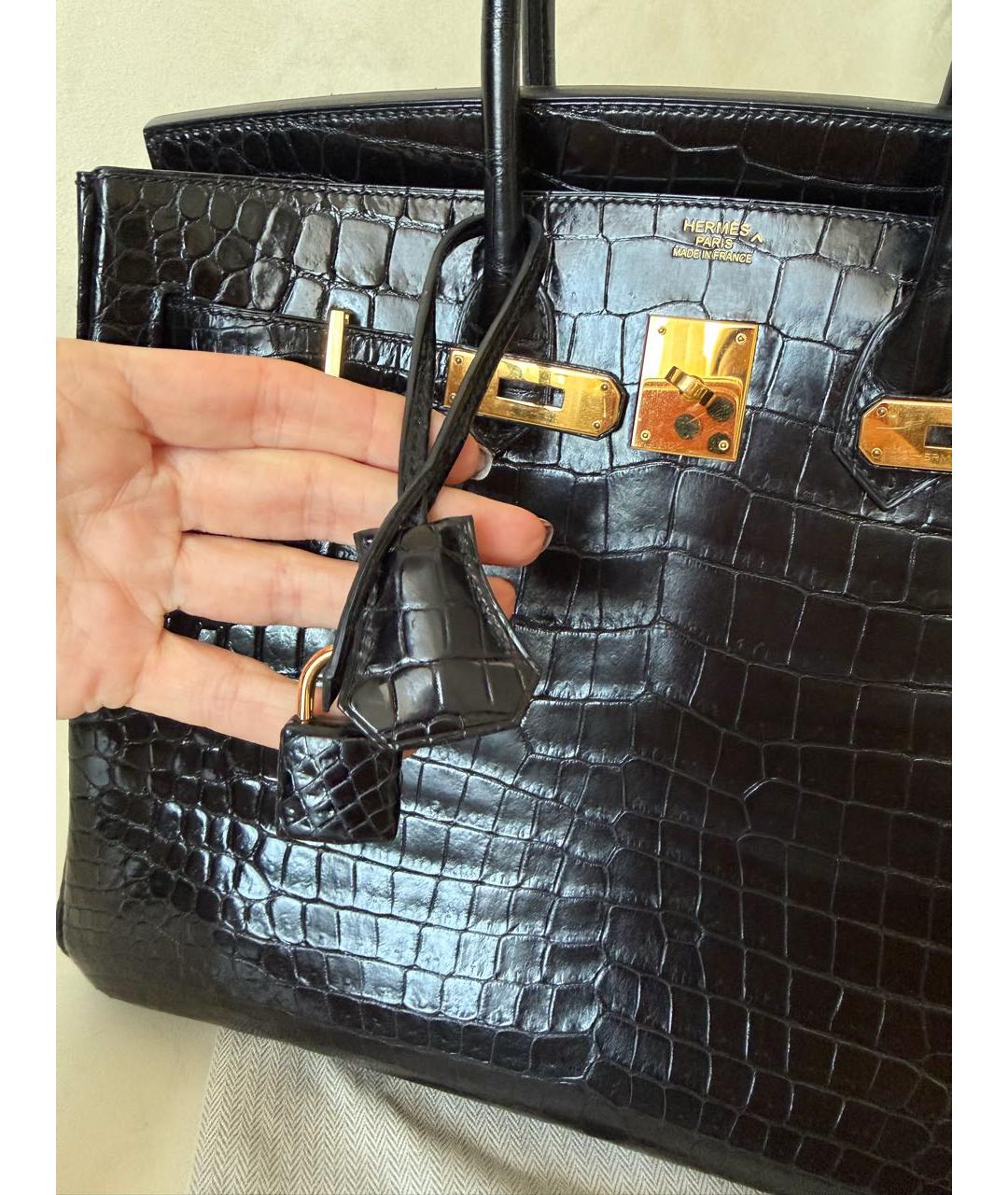 HERMES Черная сумка с короткими ручками из экзотической кожи, фото 4