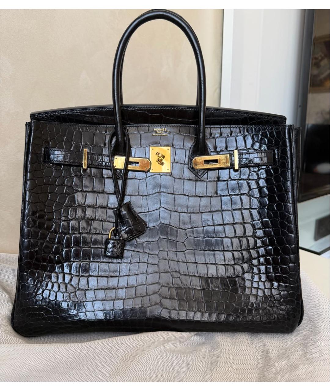 HERMES Черная сумка с короткими ручками из экзотической кожи, фото 9