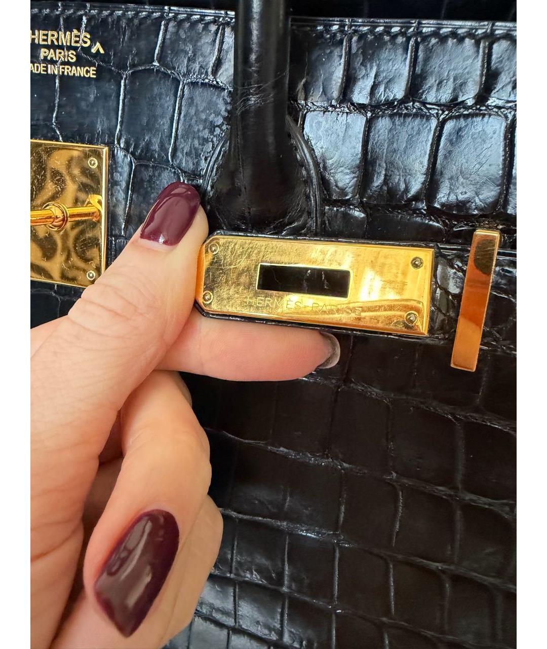 HERMES Черная сумка с короткими ручками из экзотической кожи, фото 5