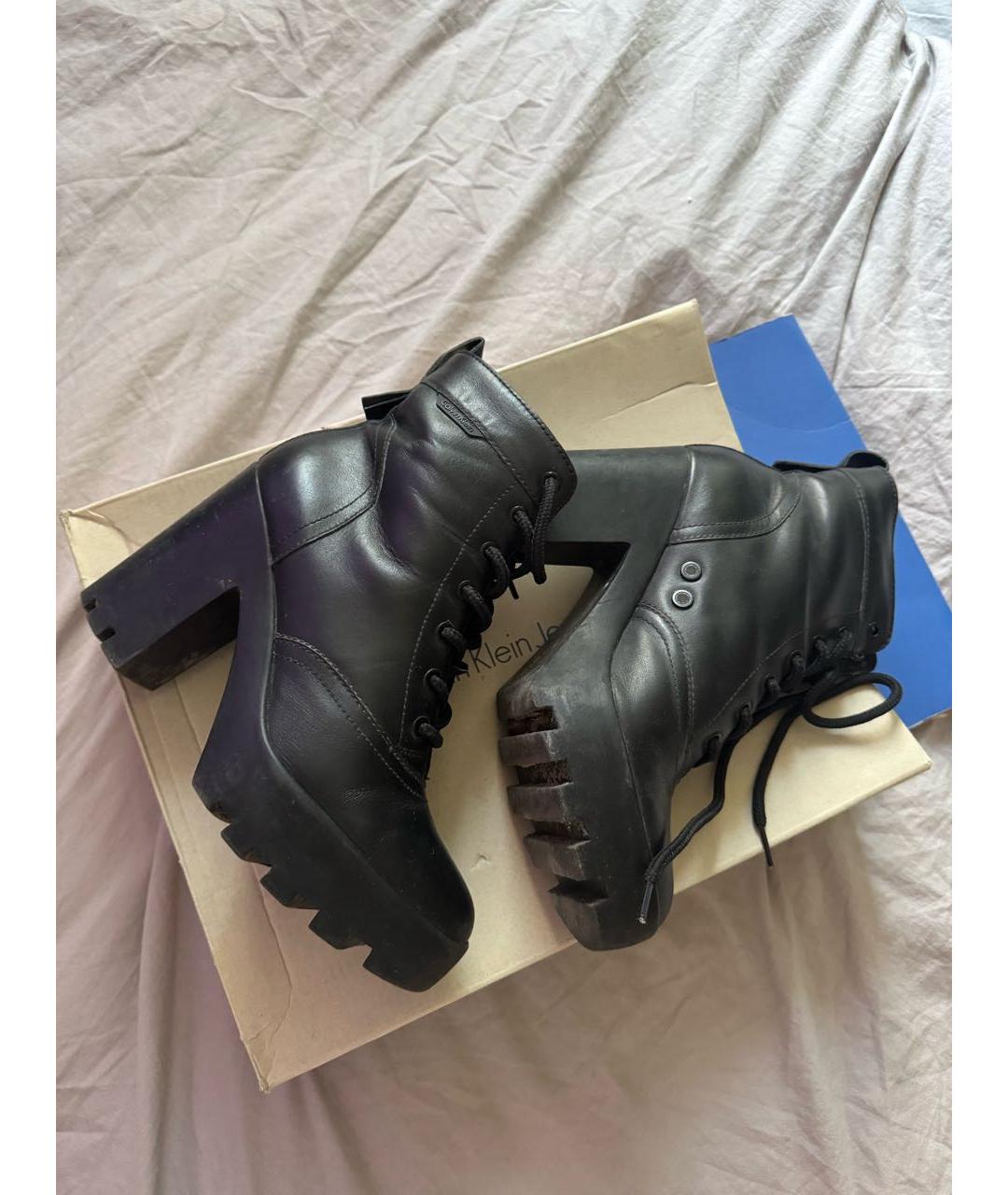 CALVIN KLEIN Черные кожаные ботильоны, фото 6