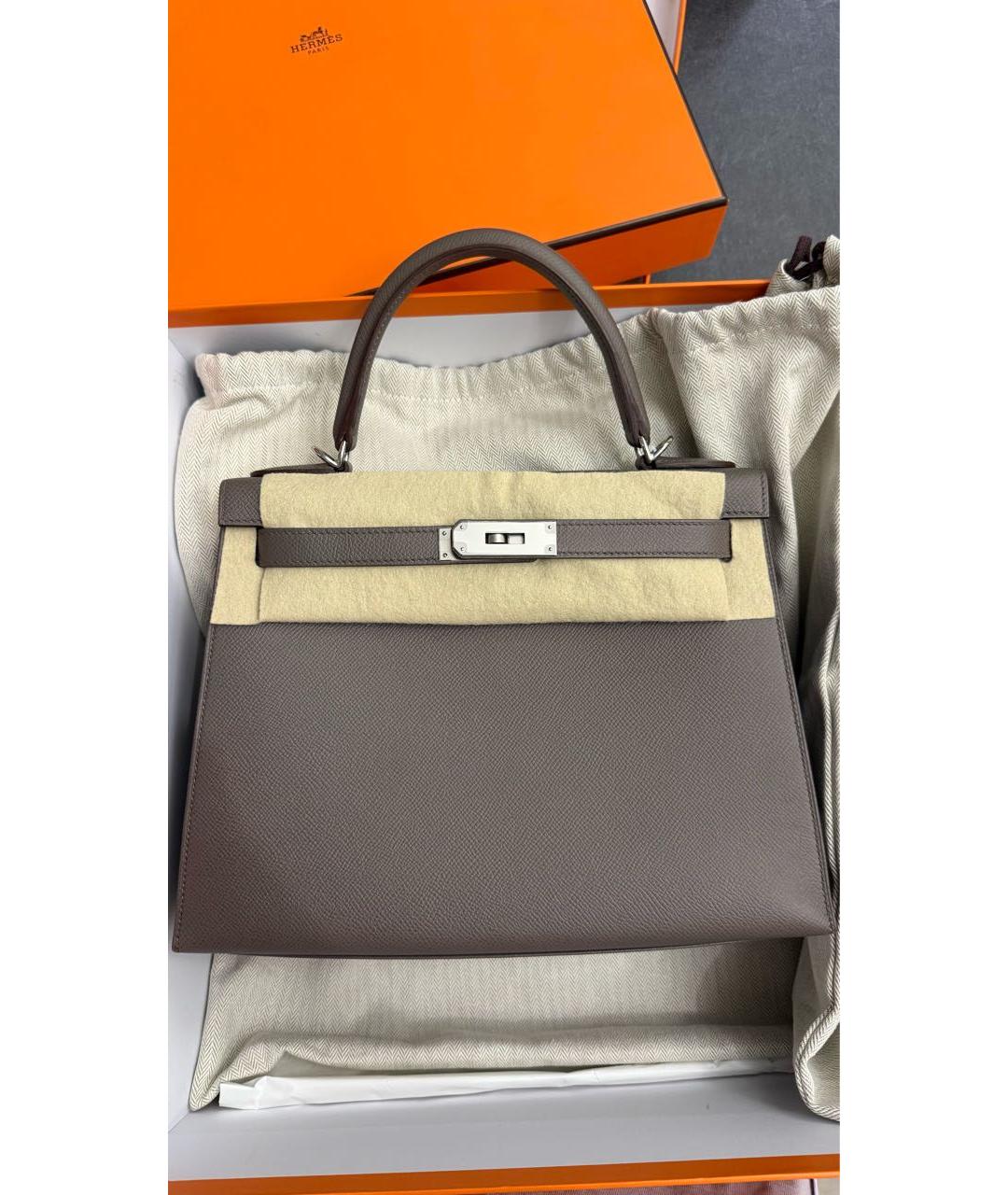 HERMES Серая кожаная сумка с короткими ручками, фото 2