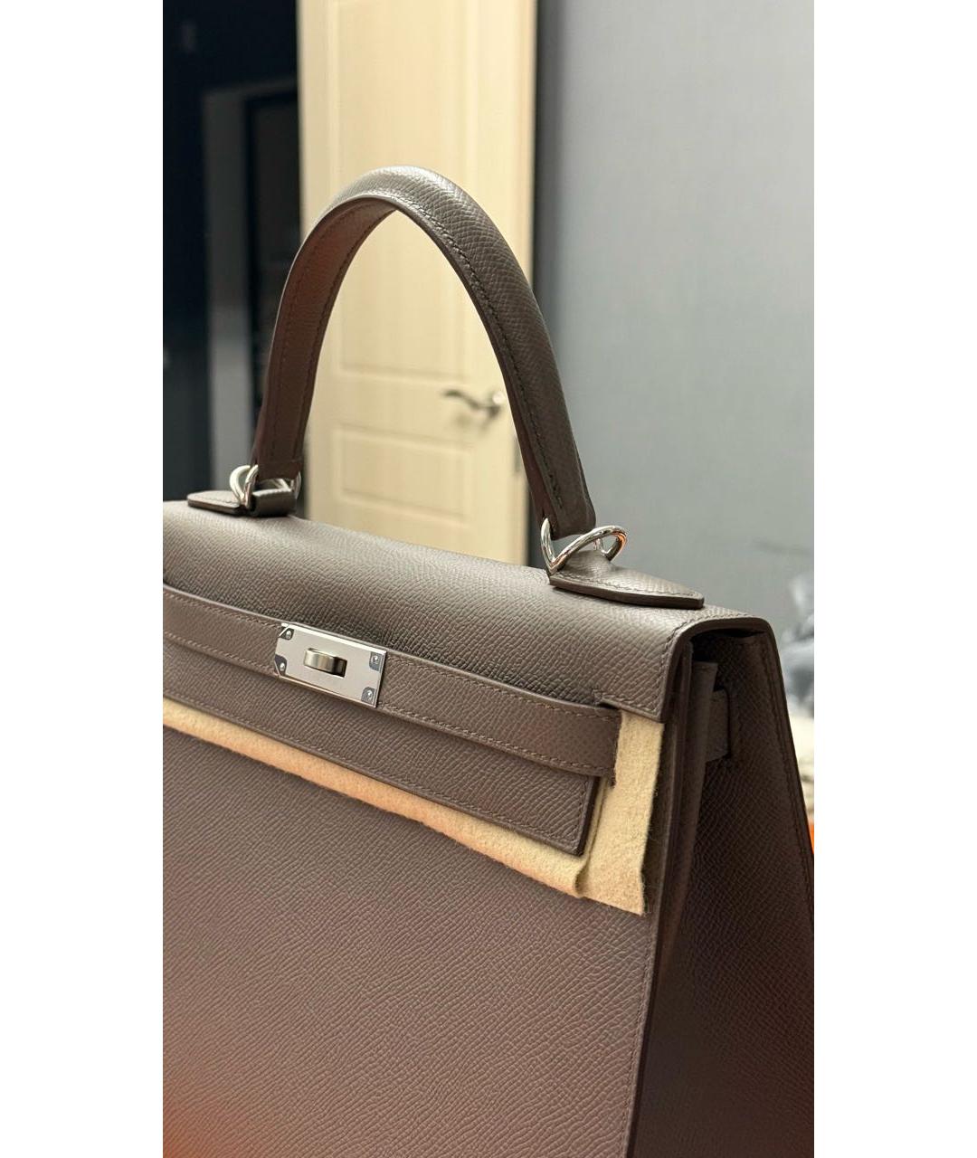 HERMES Серая кожаная сумка с короткими ручками, фото 7