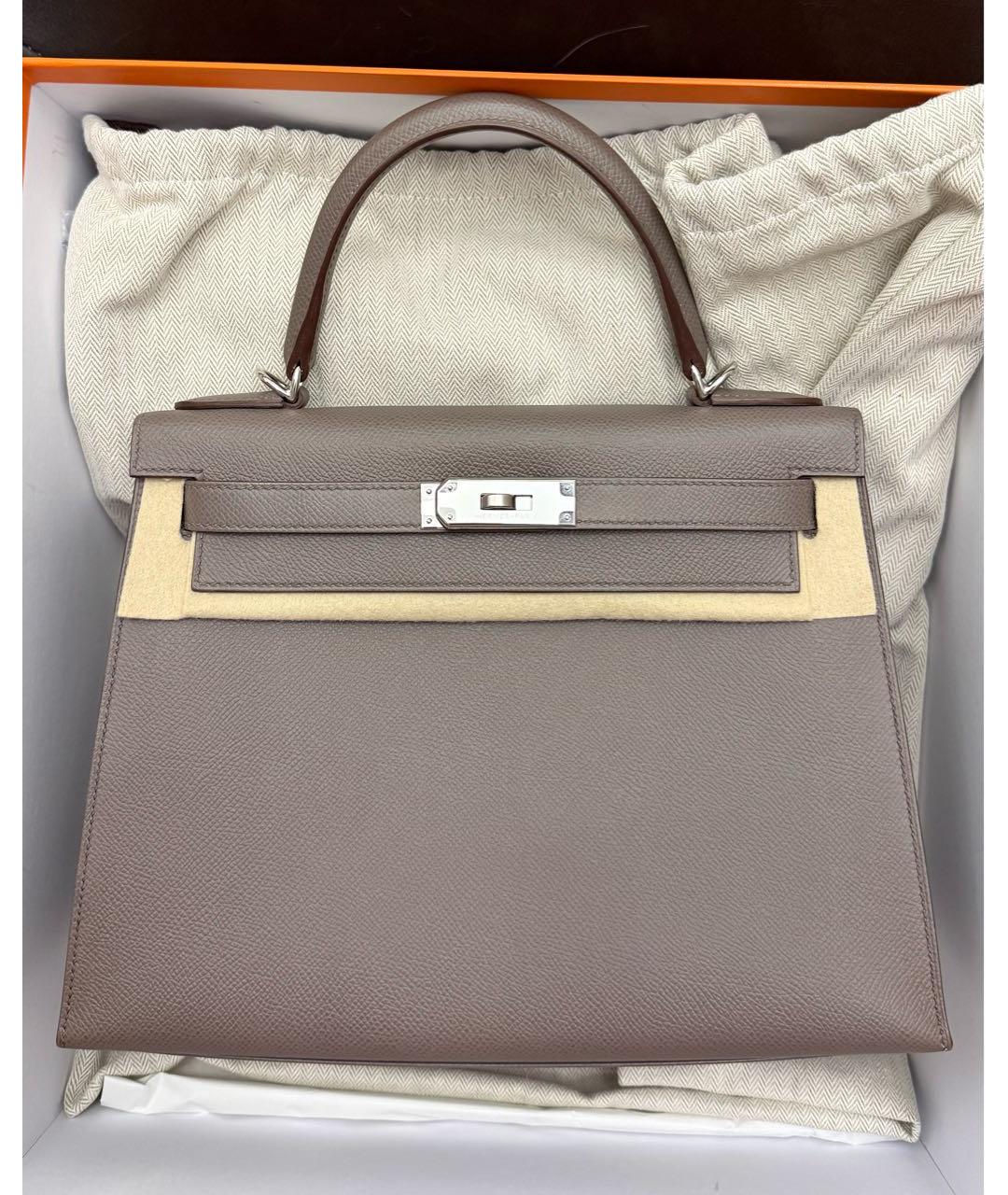 HERMES Серая кожаная сумка с короткими ручками, фото 9
