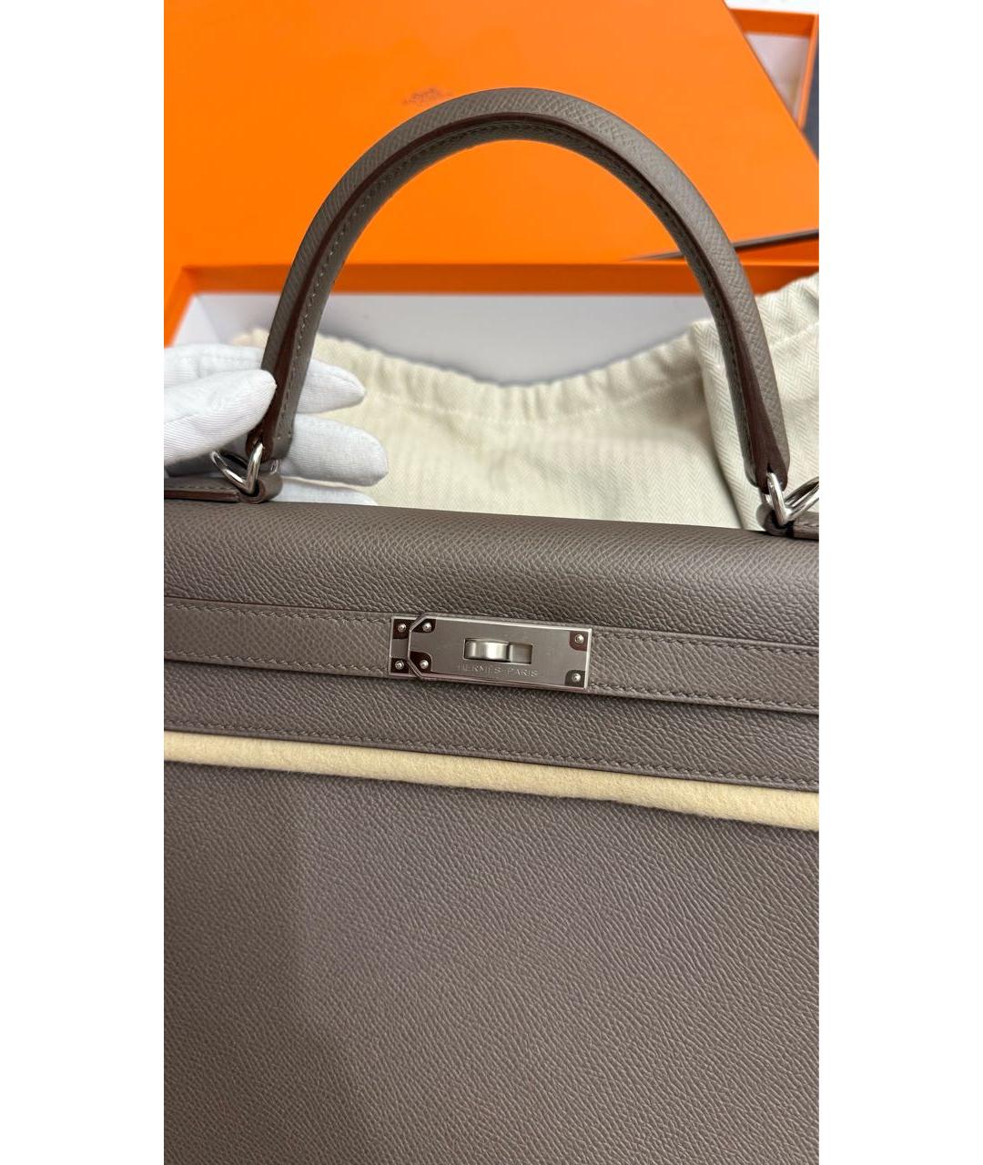 HERMES Серая кожаная сумка с короткими ручками, фото 4