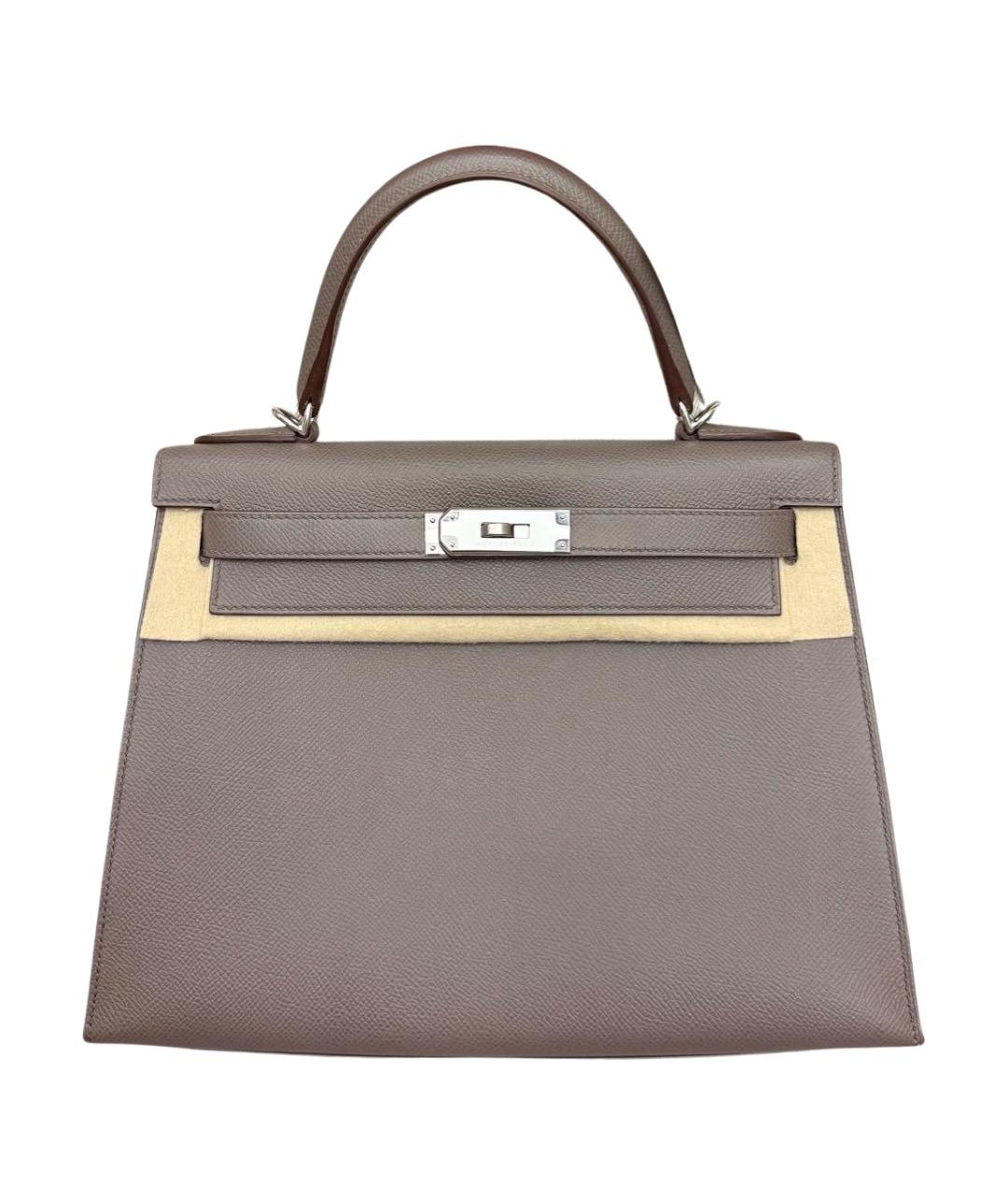 HERMES Серая кожаная сумка с короткими ручками, фото 1