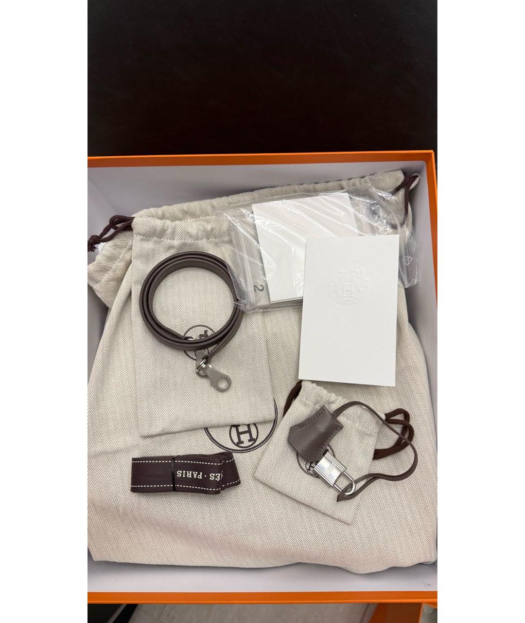 HERMES Серая кожаная сумка с короткими ручками, фото 8