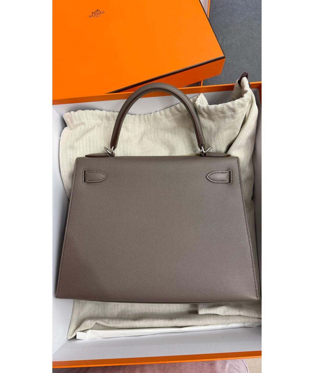 HERMES Серая кожаная сумка с короткими ручками, фото 3