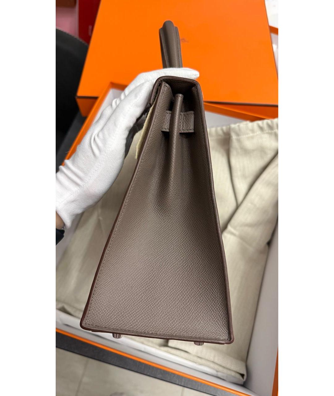 HERMES Серая кожаная сумка с короткими ручками, фото 5