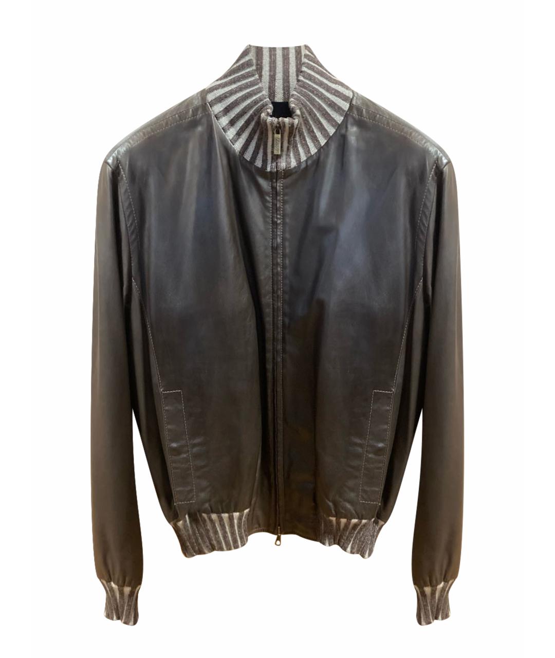 BRIONI Коричневая кожаная куртка, фото 1