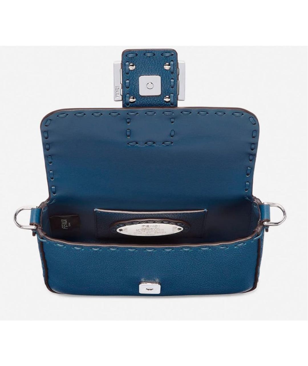 FENDI Синяя кожаная сумка с короткими ручками, фото 5