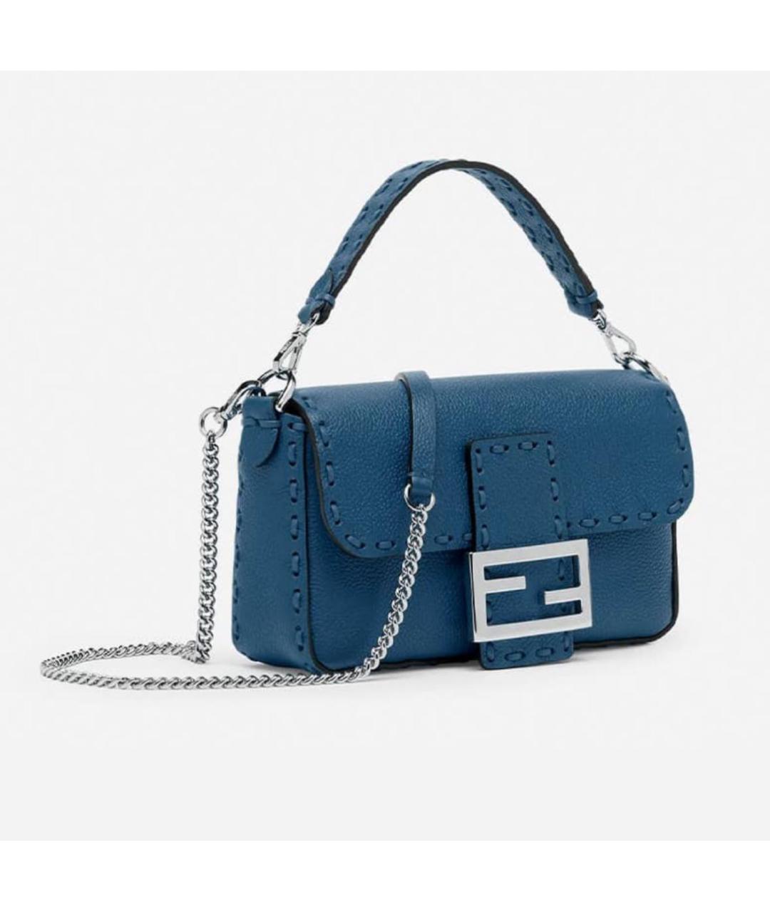 FENDI Синяя кожаная сумка с короткими ручками, фото 3