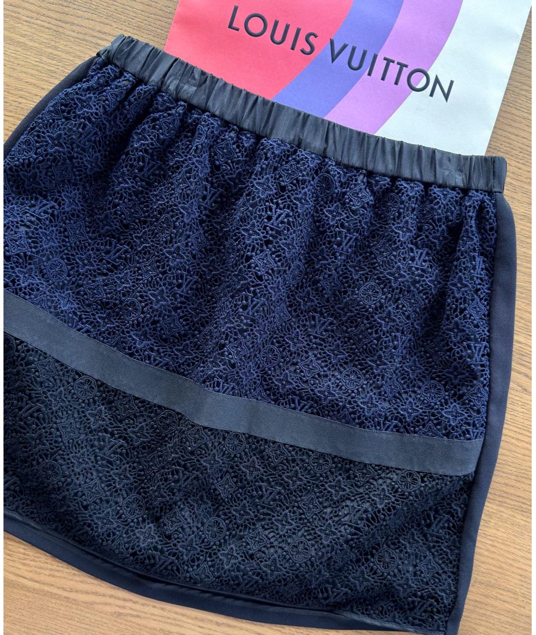 LOUIS VUITTON Темно-синяя шелковая юбка мини, фото 3