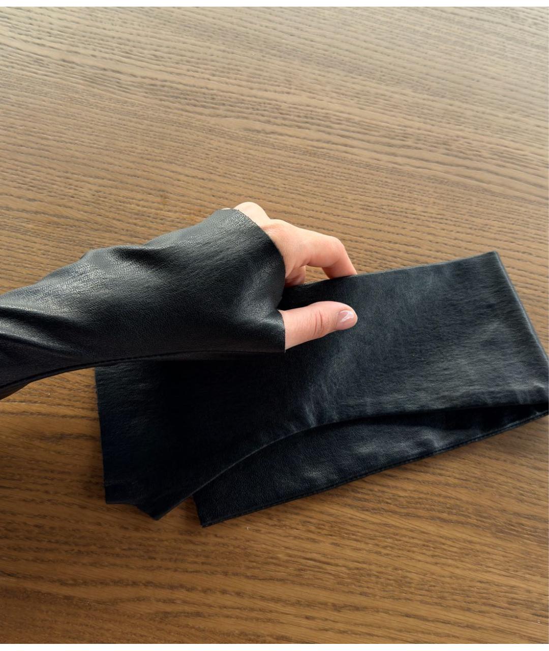 MAISON MARGIELA Черные кожаные митенки, фото 3