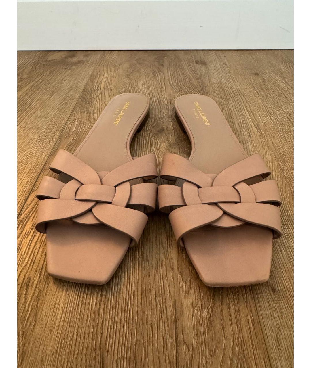 SAINT LAURENT Коралловые кожаные шлепанцы, фото 2