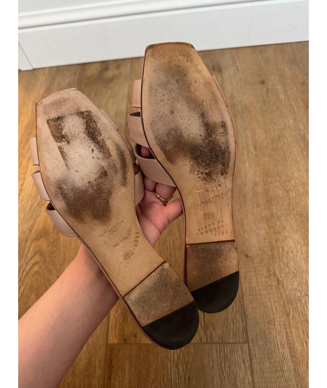 SAINT LAURENT Коралловые кожаные шлепанцы, фото 5