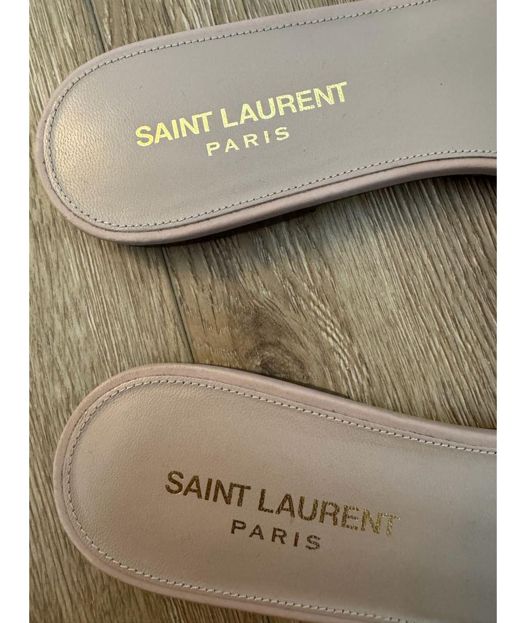 SAINT LAURENT Коралловые кожаные шлепанцы, фото 4