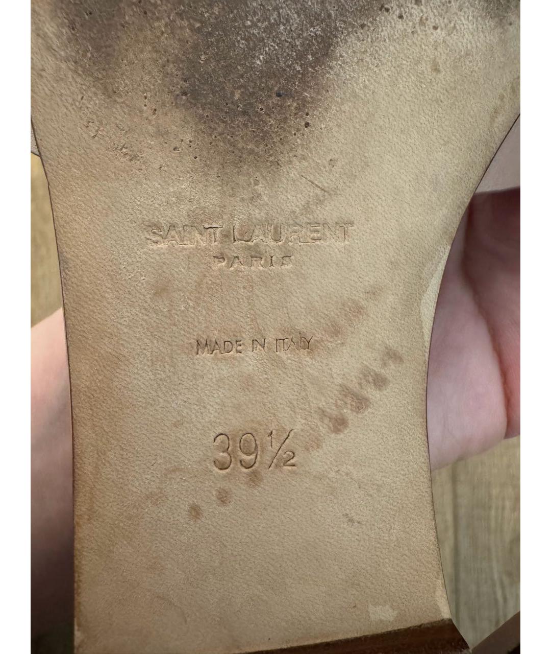 SAINT LAURENT Коралловые кожаные шлепанцы, фото 6