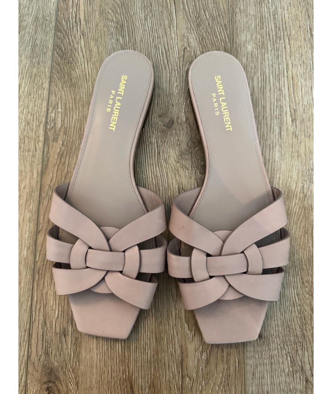 SAINT LAURENT Коралловые кожаные шлепанцы, фото 3