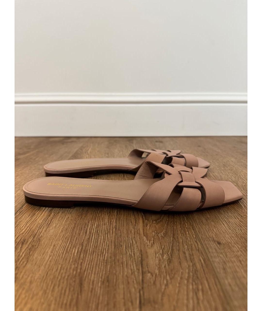 SAINT LAURENT Коралловые кожаные шлепанцы, фото 8