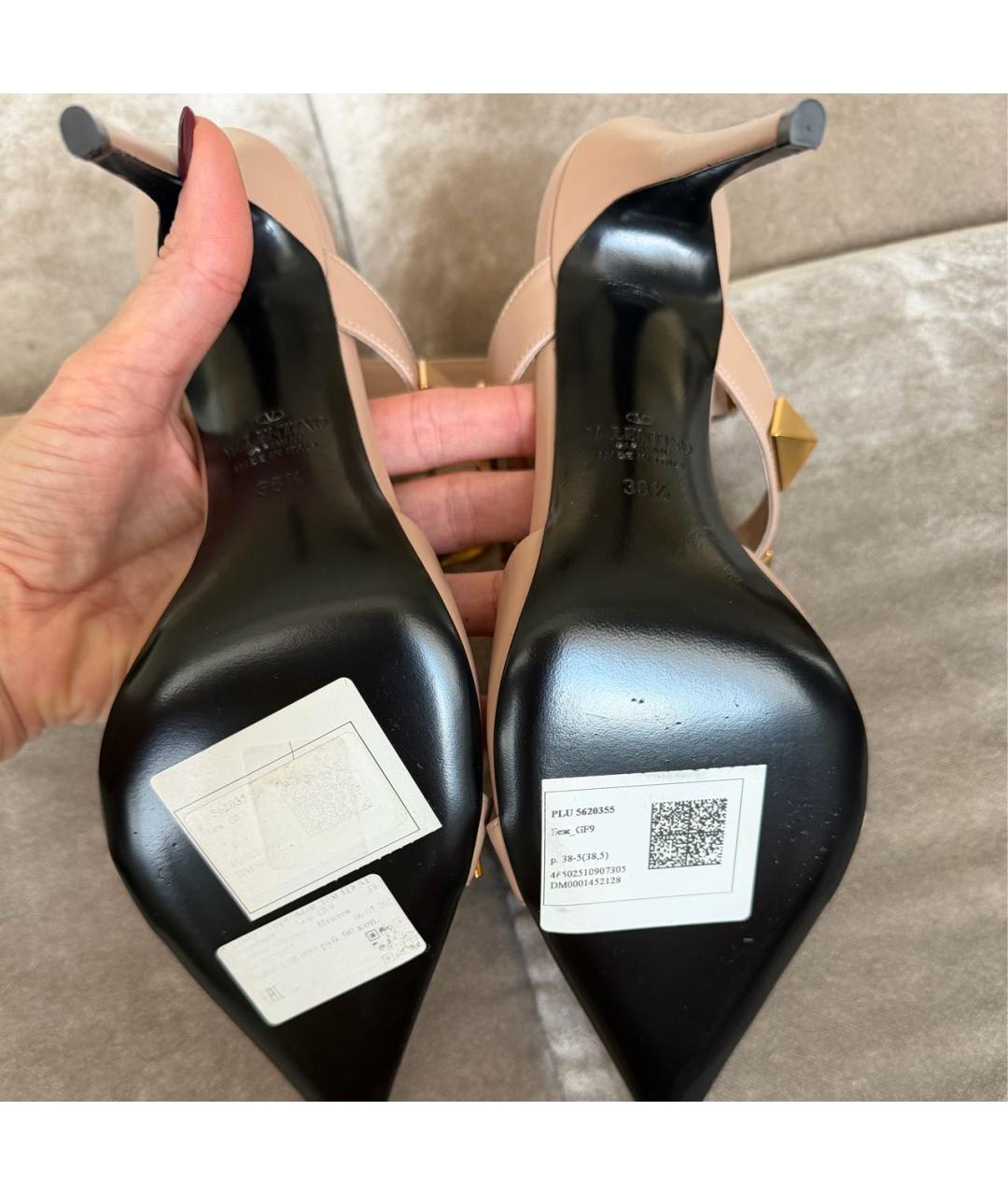 VALENTINO Бежевые кожаные босоножки, фото 7