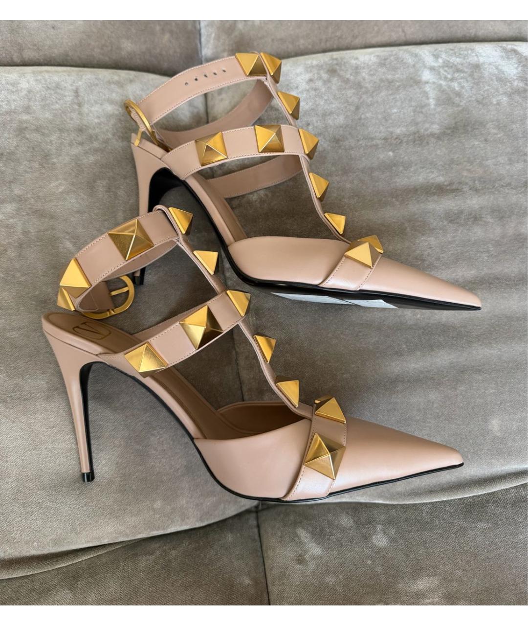 VALENTINO Бежевые кожаные босоножки, фото 9