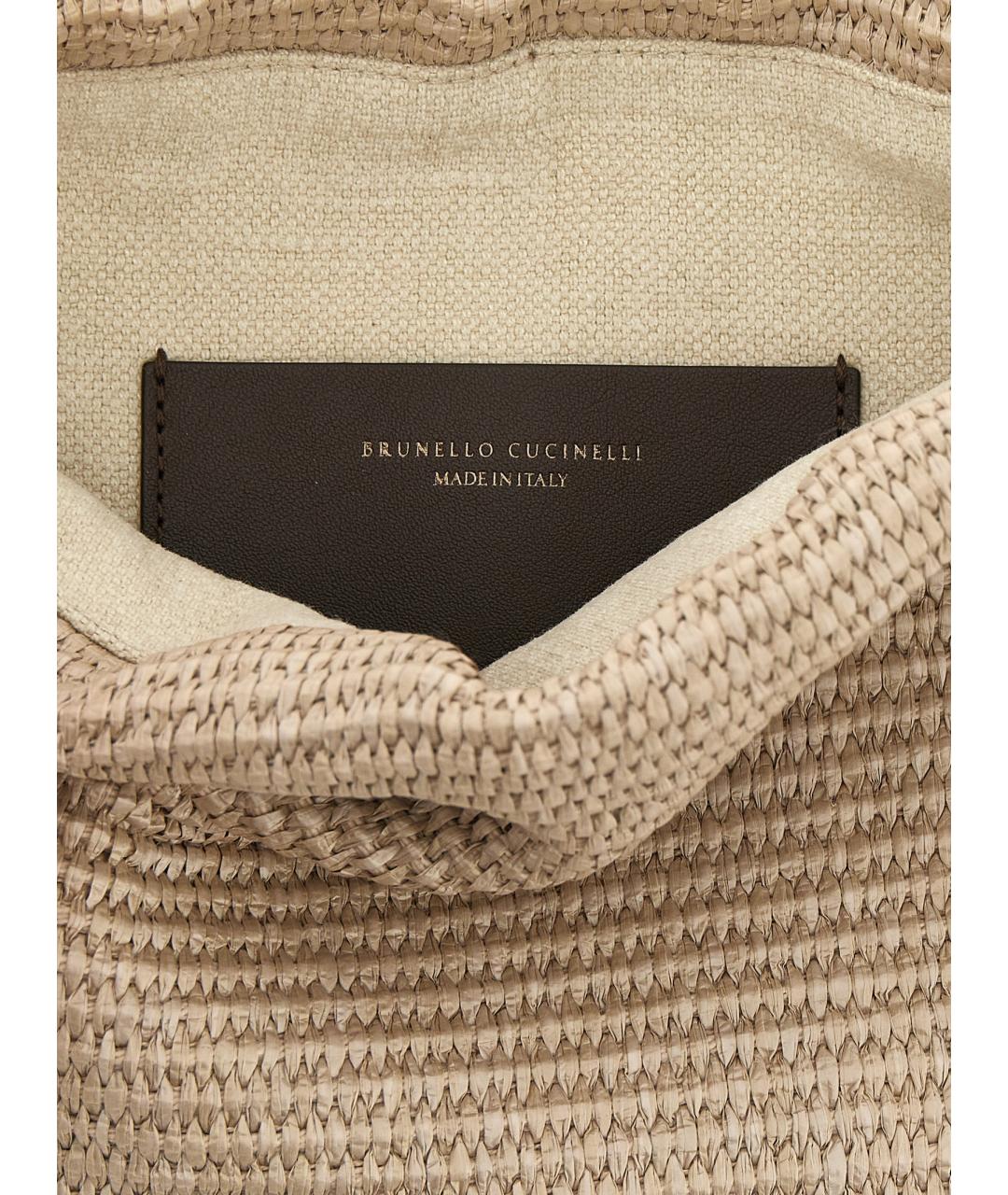 BRUNELLO CUCINELLI Бежевая тканевая сумка через плечо, фото 4