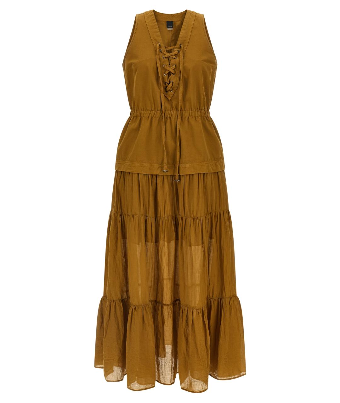 PINKO Коричневое хлопковое повседневное платье, фото 1