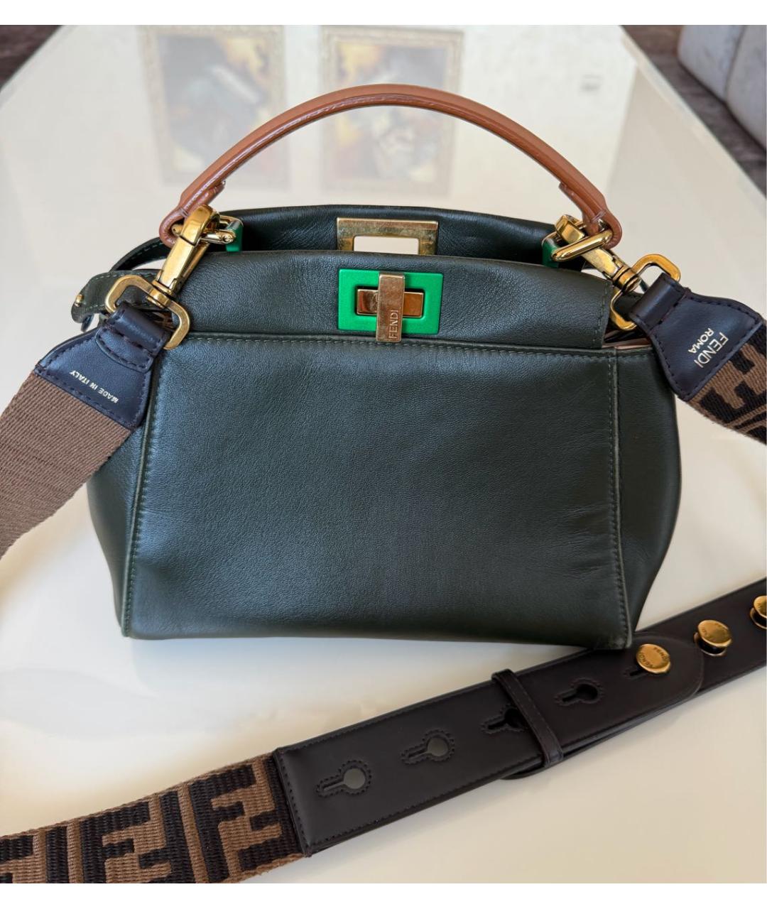 FENDI Зеленая кожаная сумка с короткими ручками, фото 2