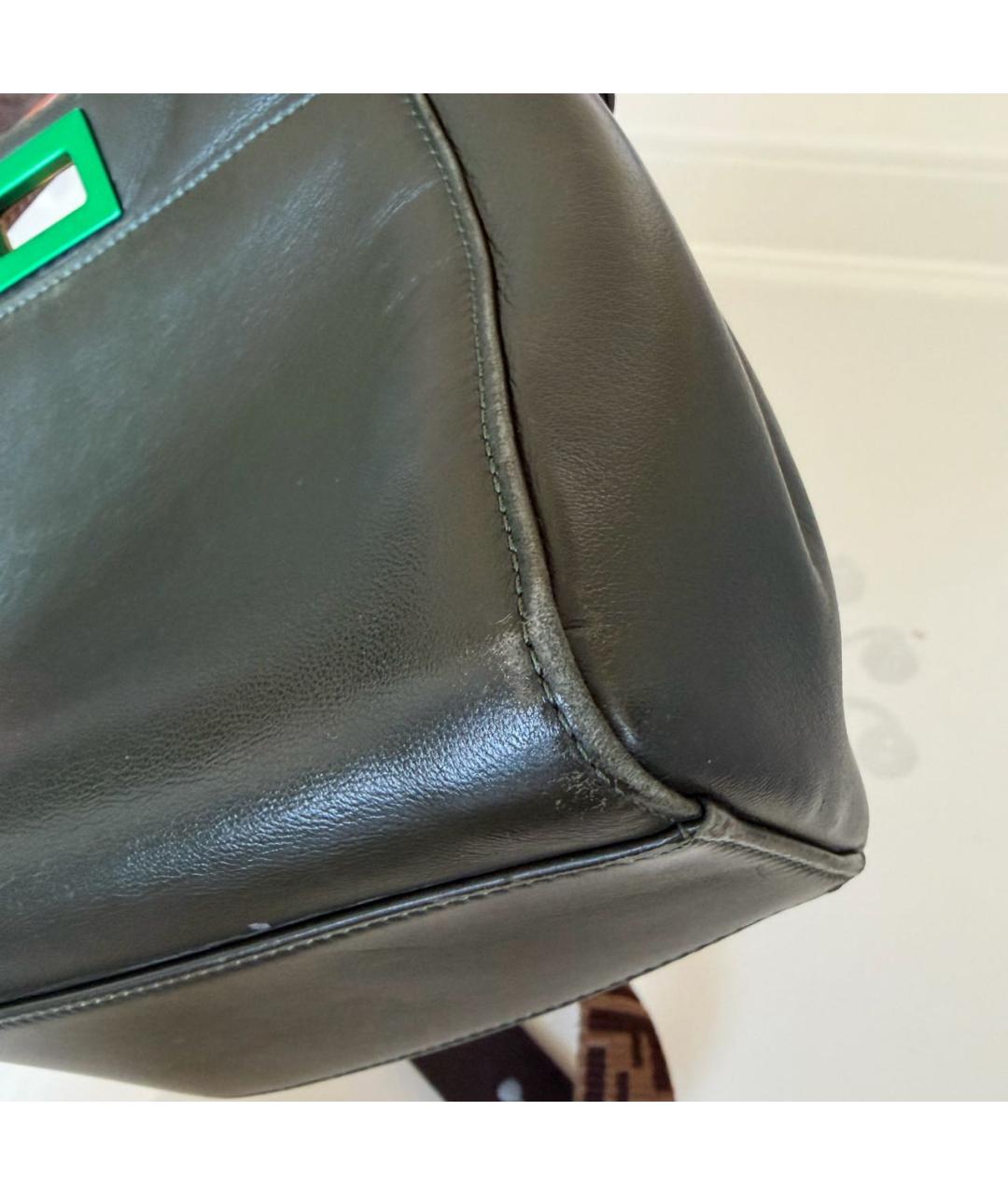 FENDI Зеленая кожаная сумка с короткими ручками, фото 7