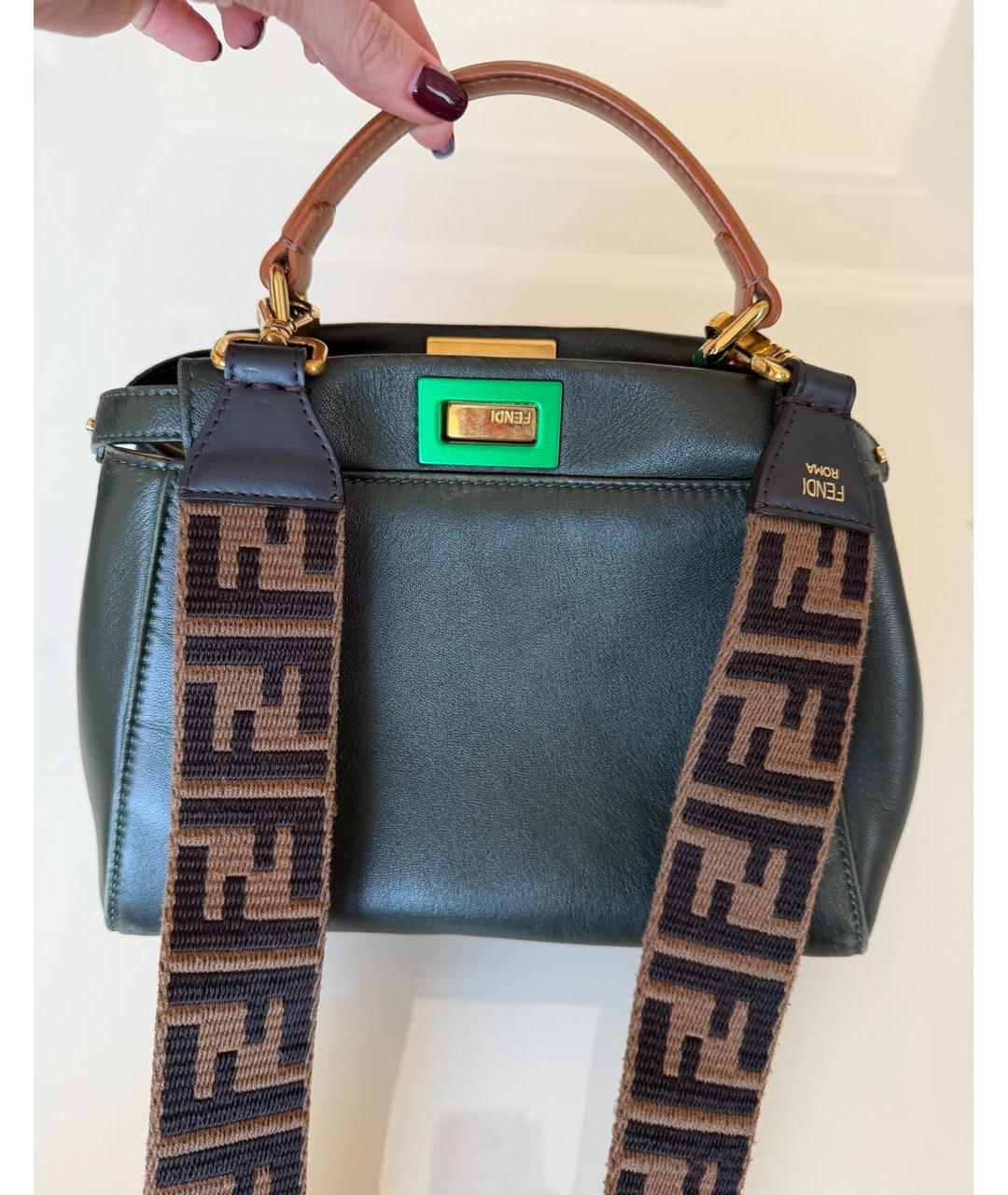 FENDI Зеленая кожаная сумка с короткими ручками, фото 9