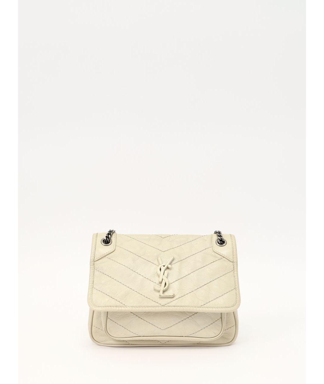 SAINT LAURENT Бежевая кожаная сумка через плечо, фото 9