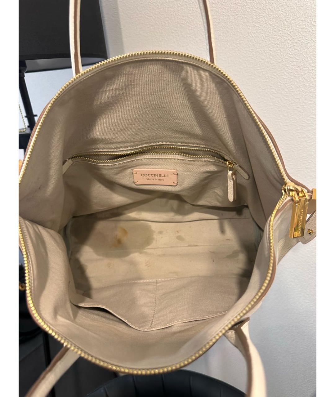 COCCINELLE Белая кожаная сумка тоут, фото 5